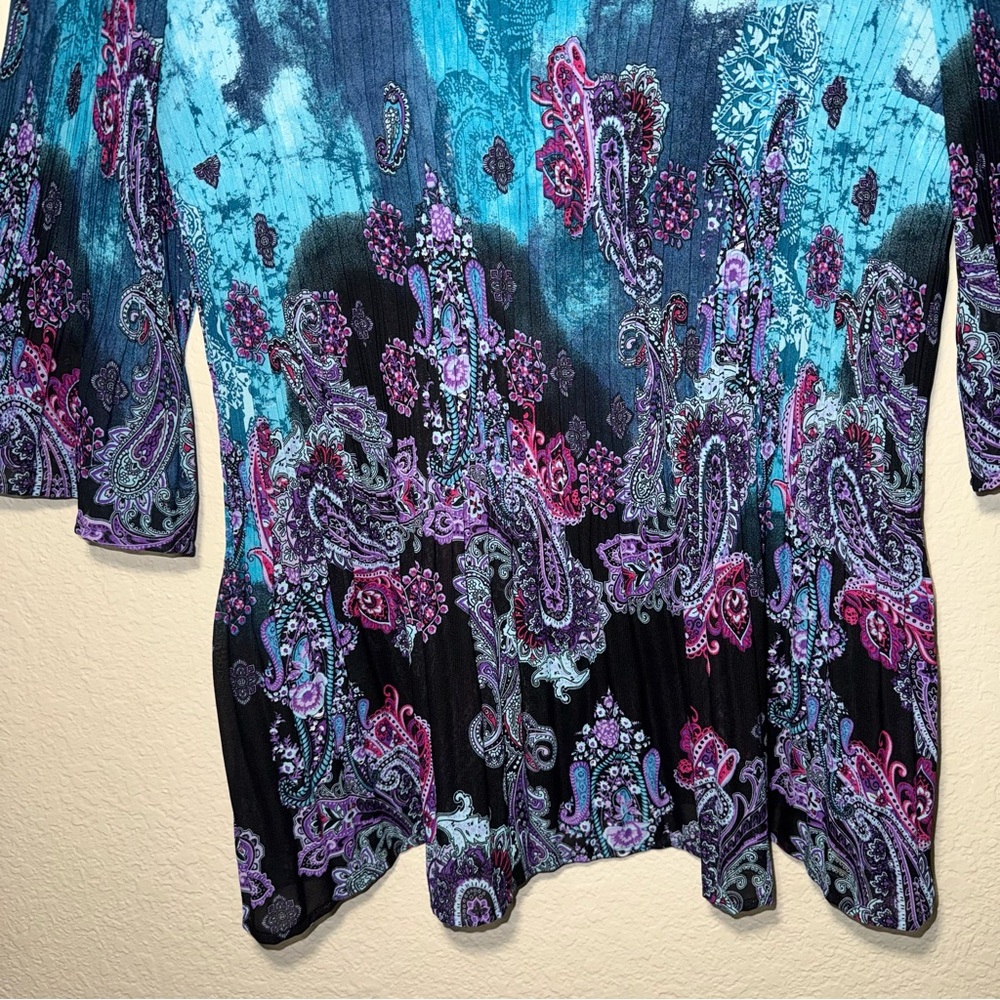 Maggie Barnes Catherines 1X Paisley Boho Tunic Top Beaded Bell Sleeve - Picture 5 of 16